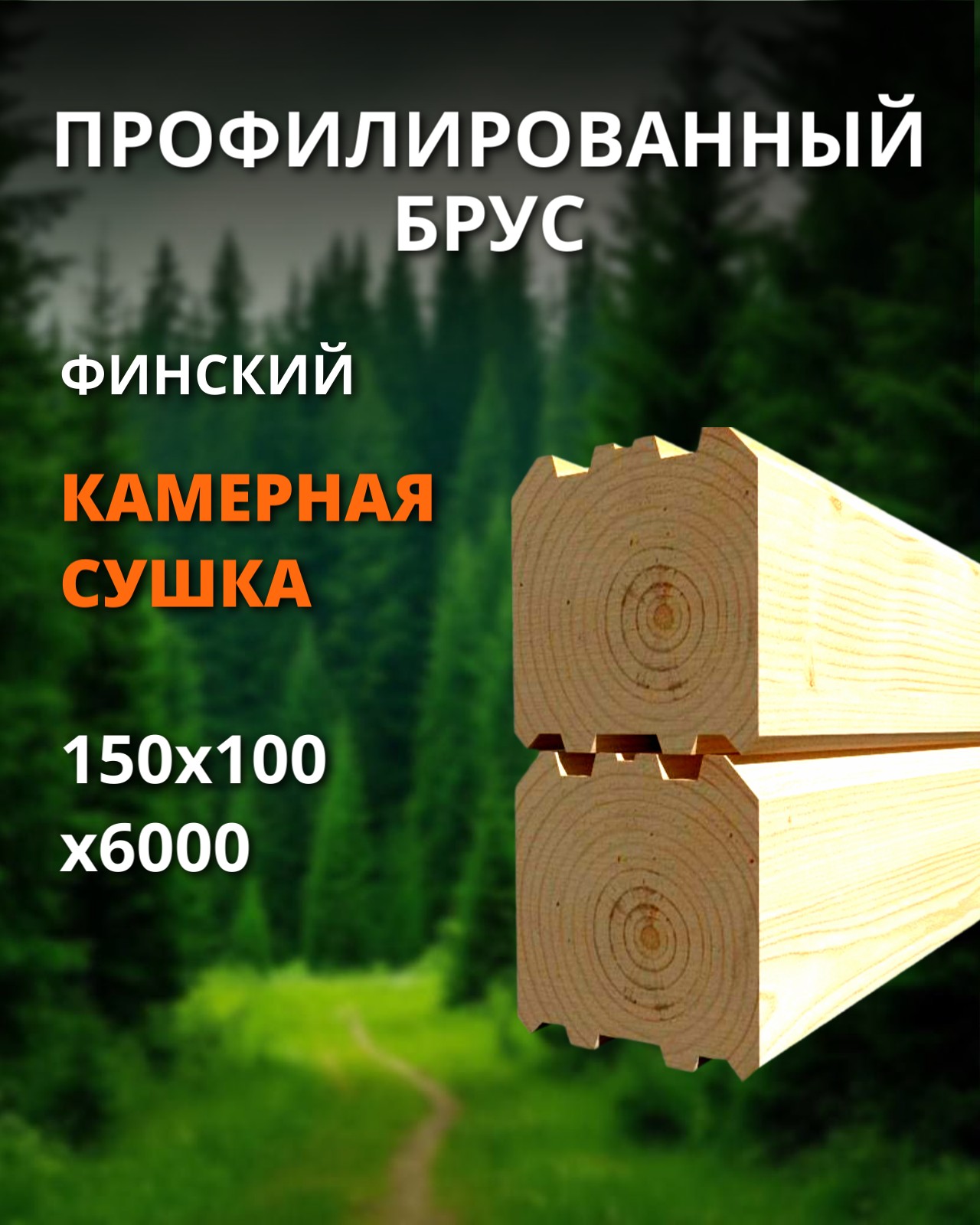 Профилированный брус 1 сорт финский - ель, сосна (сухой) 150x100x6000 1 шт